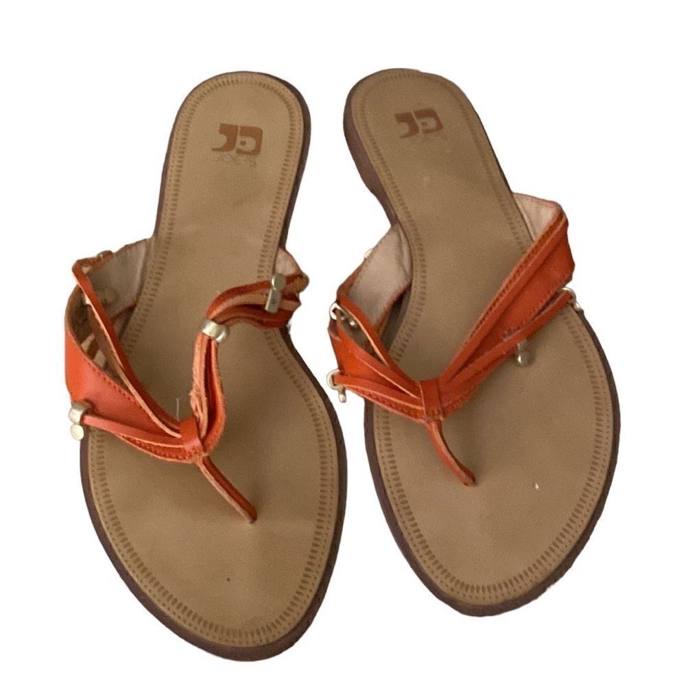 Joes Jeans Orange Leather Strappy Slip On Sandals
